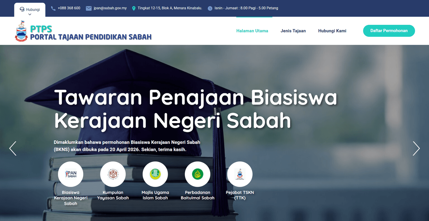 Paparan Portal Tajaan Pendidikan Sabah (PTPS)